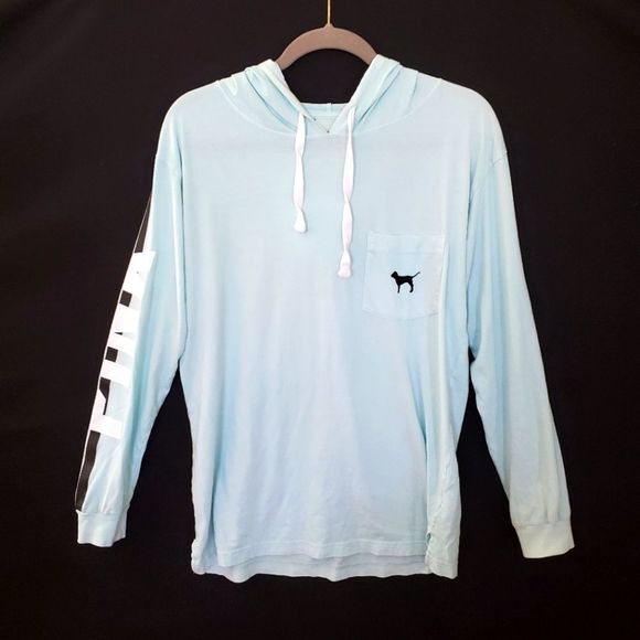 PINK Victoria's Secret Tops - Victoria Secret PINK Blue Pullover Hoodie Top Size Small